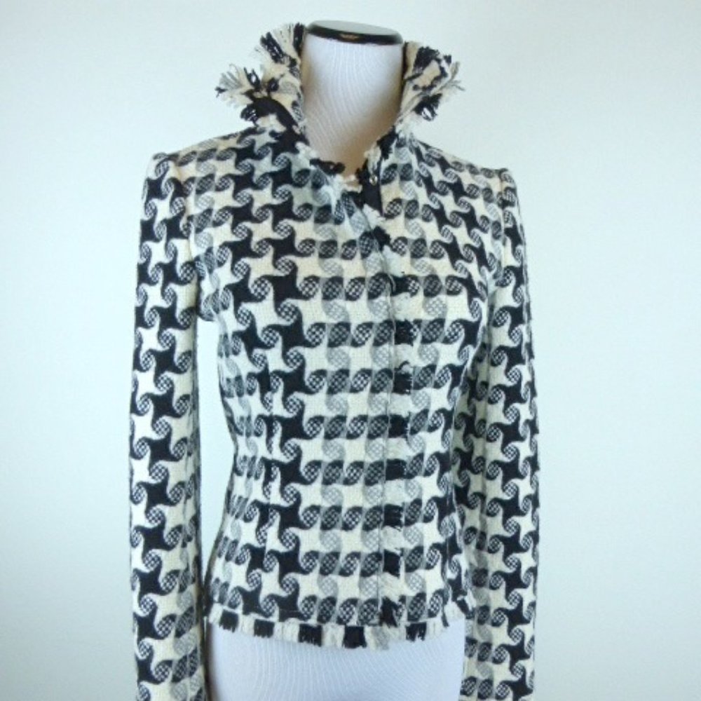 IISLI jacket.black white houndstooth check plaid wool blend 2